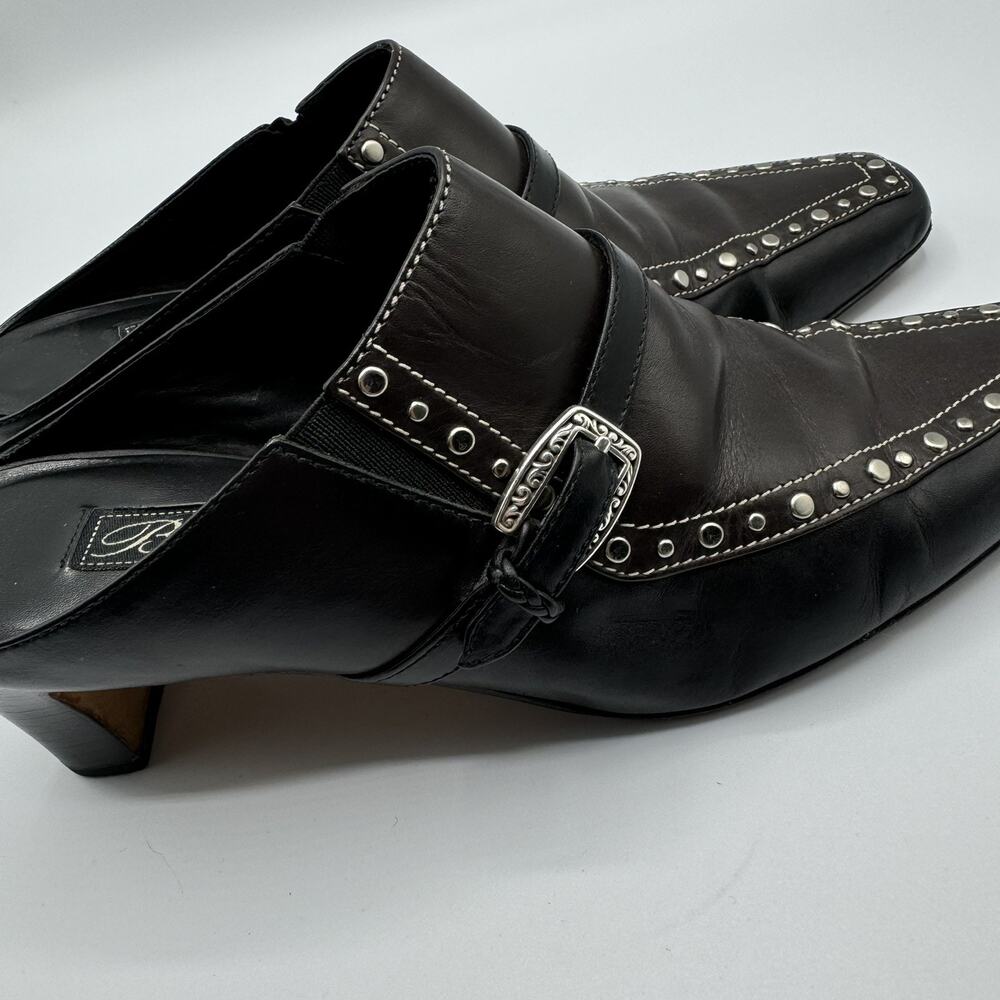 Brighton Tempe Heeled Mules Black Brown Leather Studded Western Size 7 - Picture 6 of 9